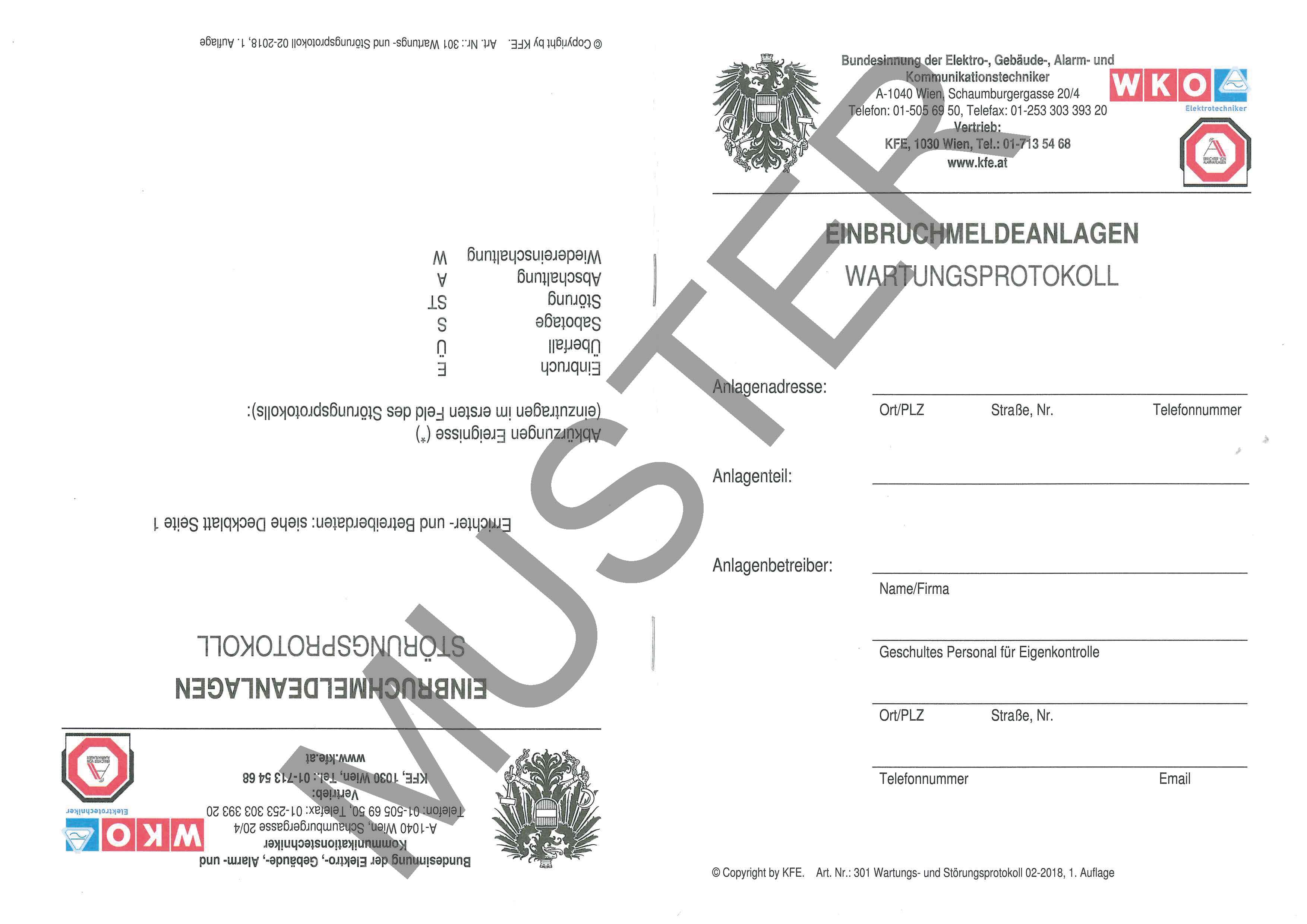 301 Einbruchmeldeanlagen - Wartungsprotokoll/Störungsprotokoll