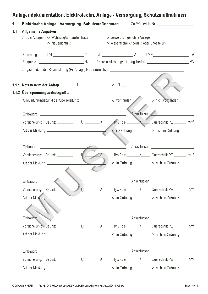 260 Anlagendokum. Elektr. Anlagen - Schutzmaßnahmen