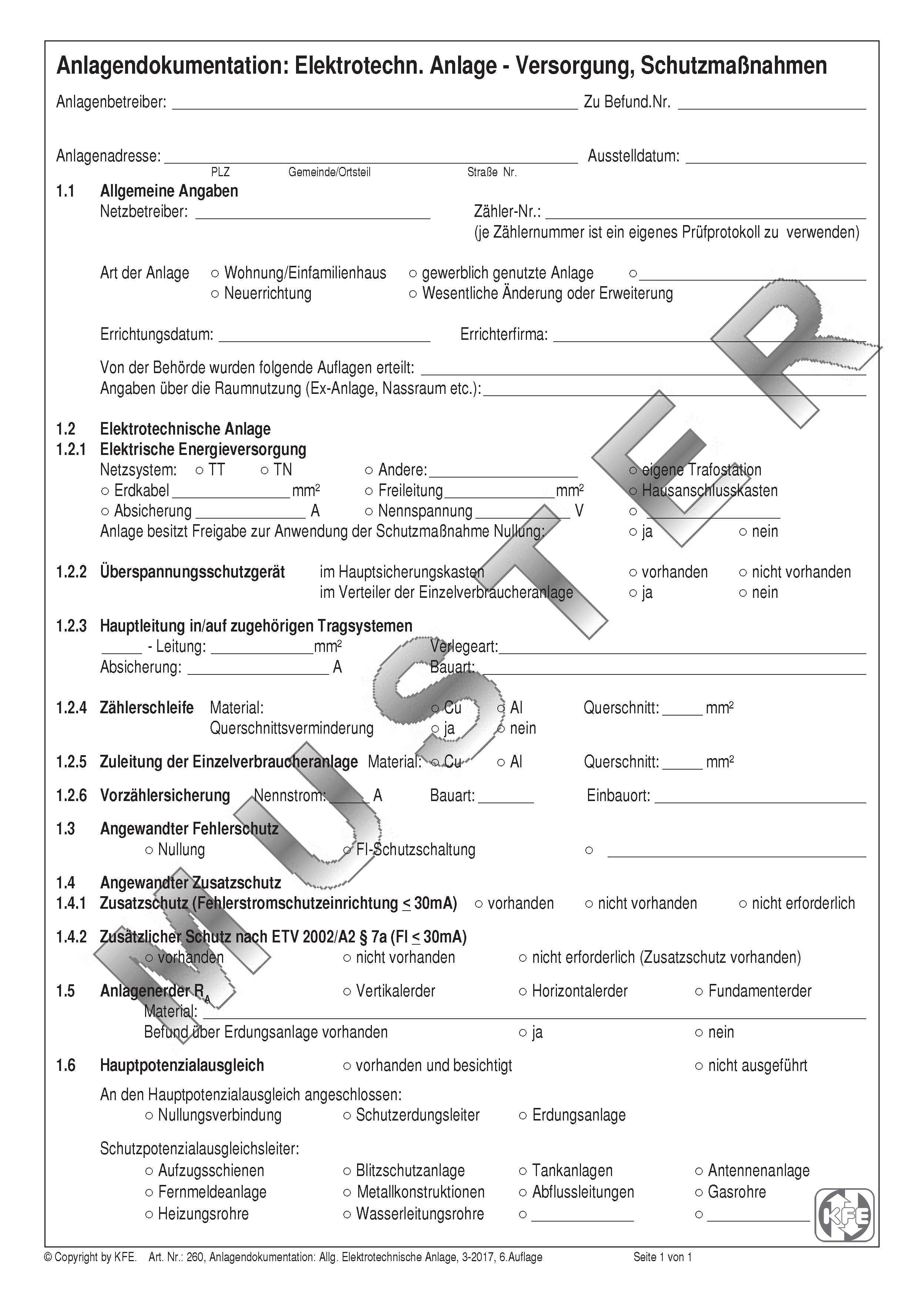 260 Anlagendokum. Elektr. Anlagen - Schutzmaßnahmen