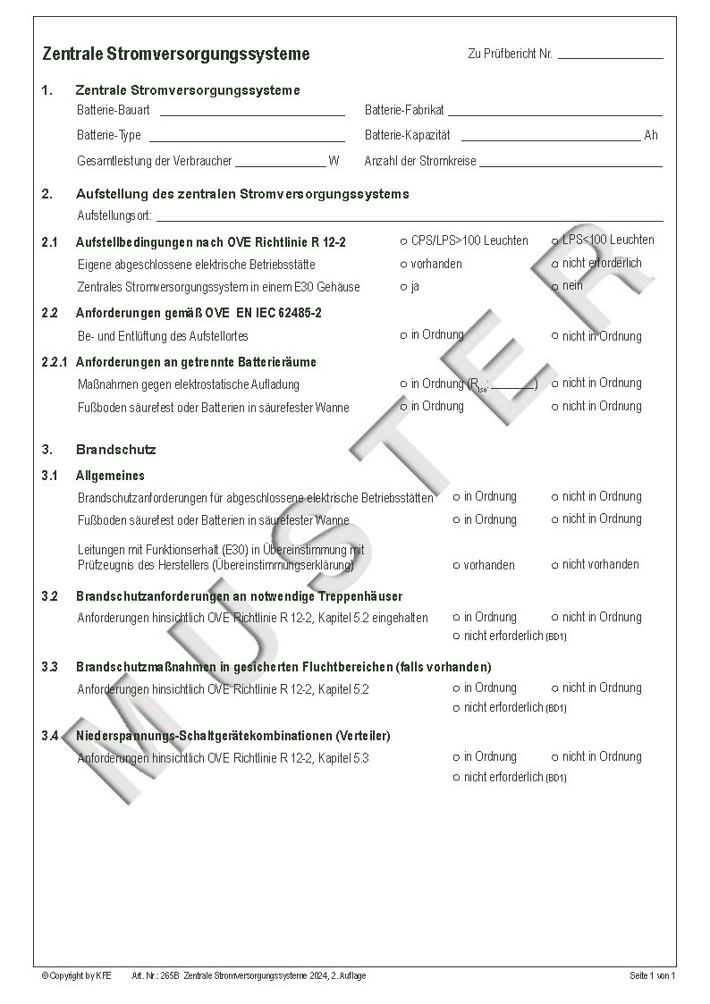 265B Beiblatt für zentrale Stromversorgungssysteme