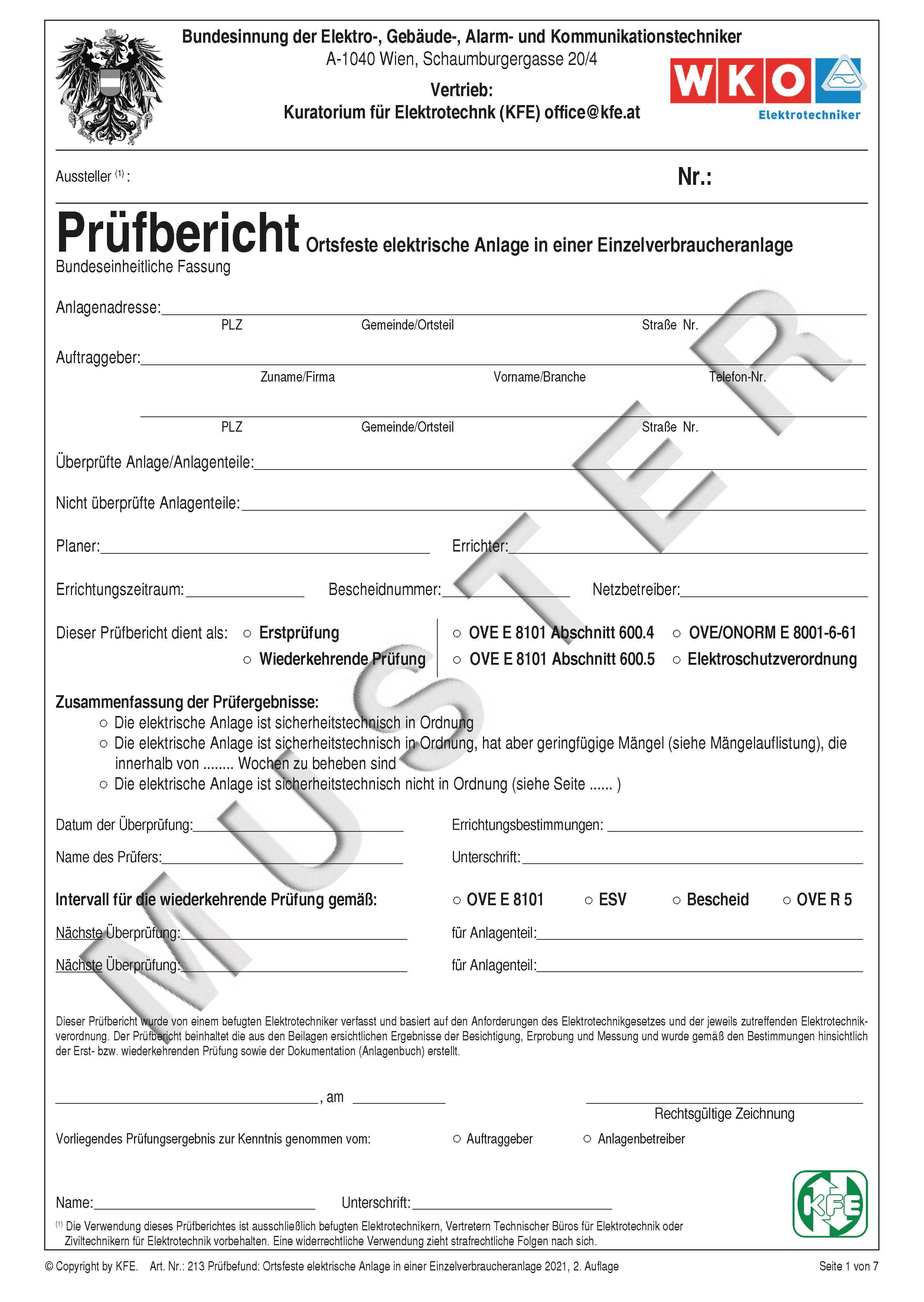 213 Prüfbefund für Einzelverbraucheranlagen