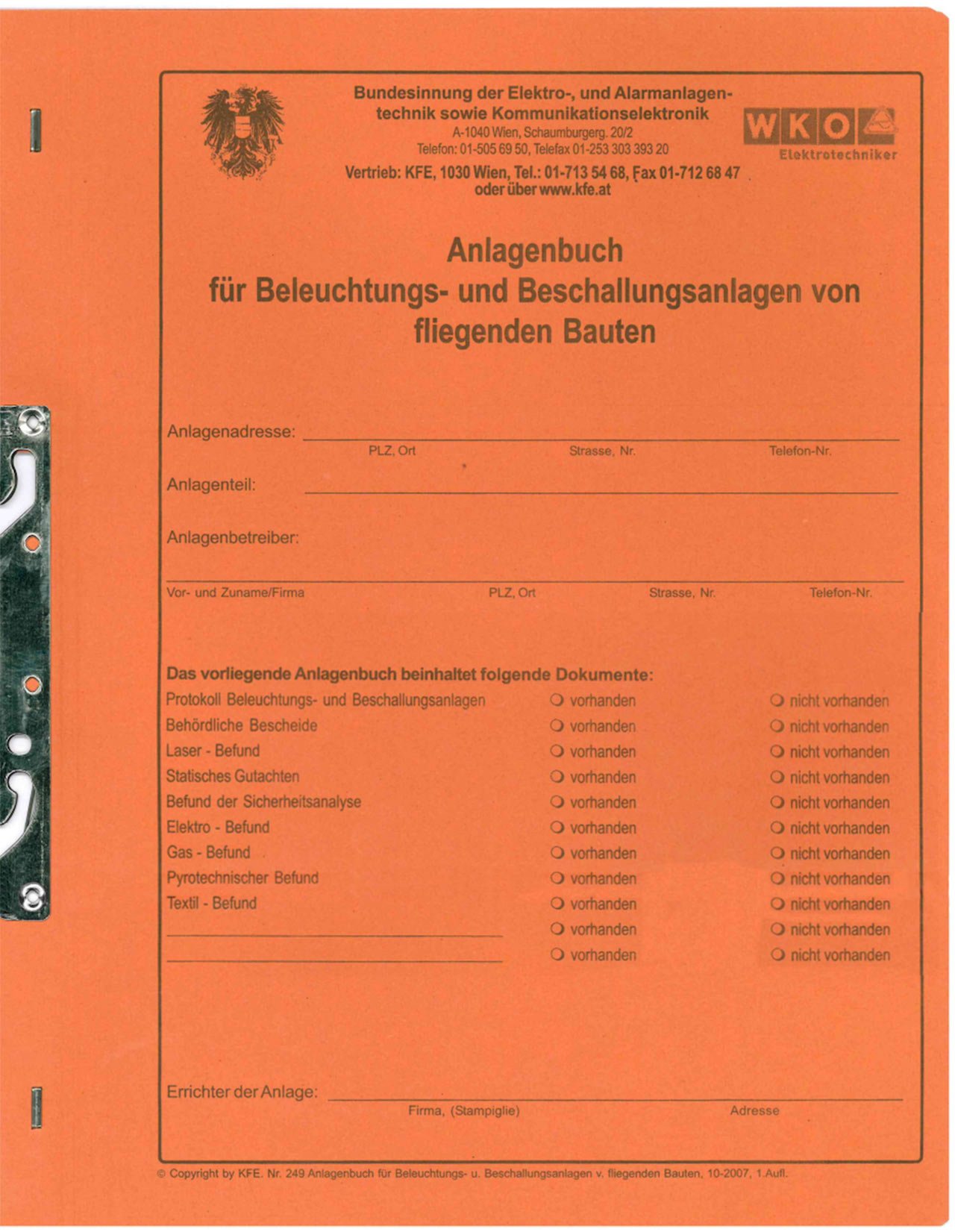 Anlagenbuch-Mappe für Beleuchtungs- und Beschallungstechniker