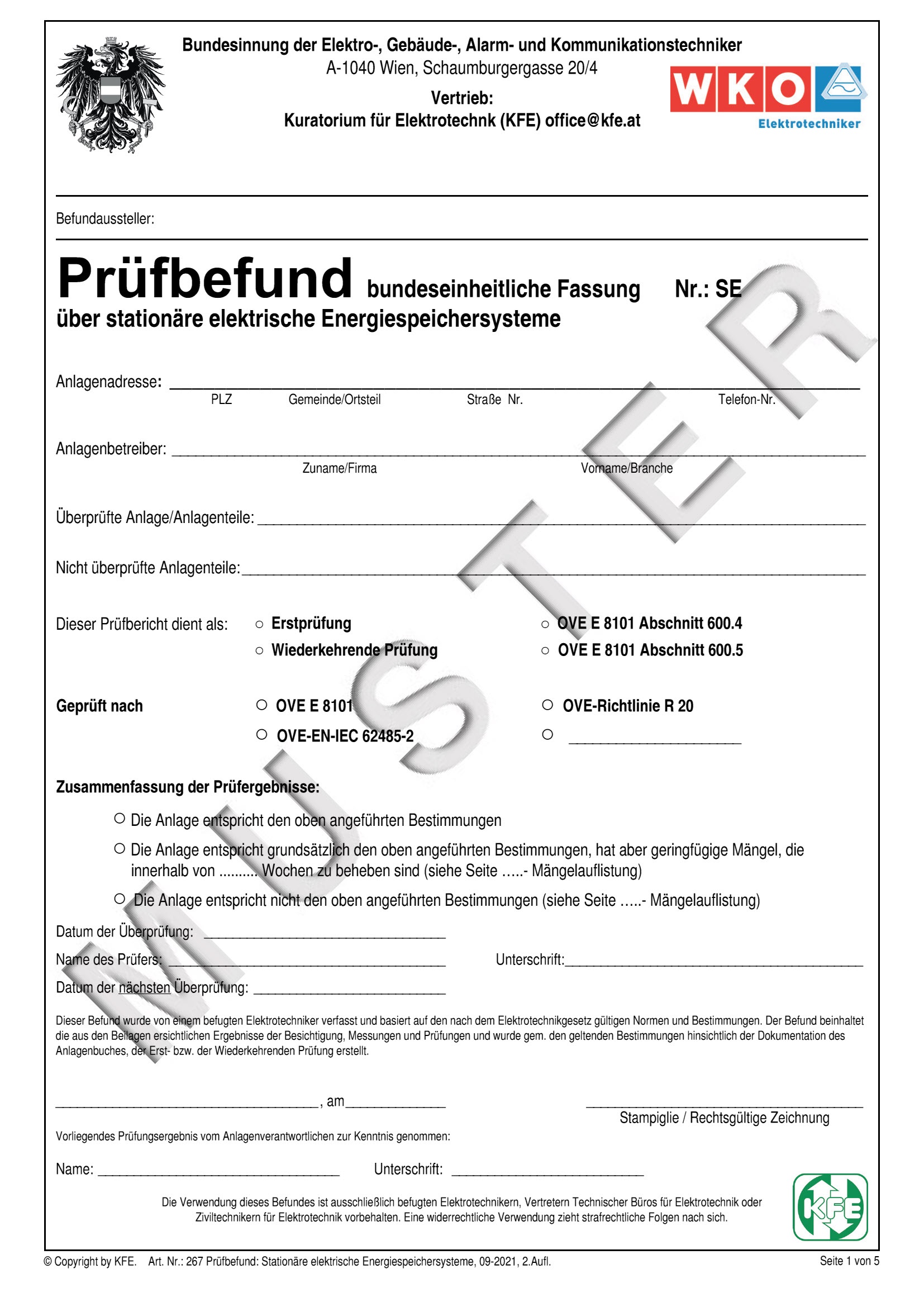 267 Prüfbefund stationäre elektrische Energiespeichersysteme